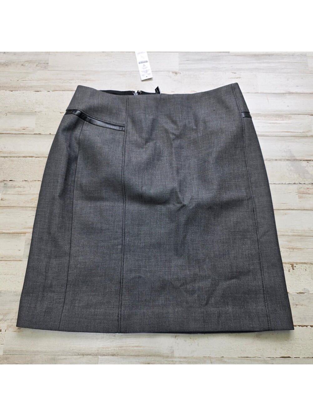 White House Black Market Luxe Pencil Skirt Womens 8 Black White Leather Trim NWT